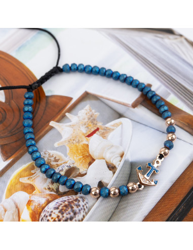 Elegant "Ocean" Macrame Thread Bracelet With Rose Gold and Diamonds