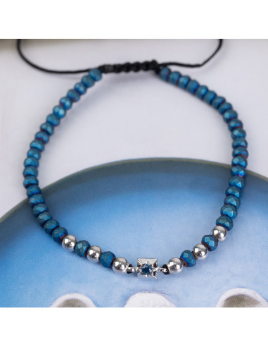 Elegant Thread Bracelet with White Gold, Blue Hematite and Sapphire