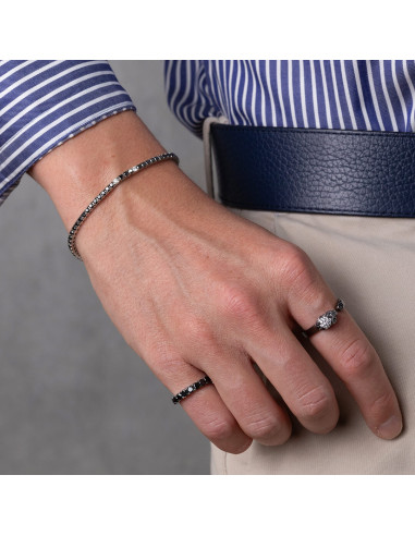 Look John Oro Blanco Y Diamantes para Hombre - Pulsera + Anillos