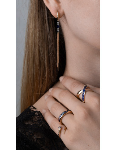 Look Wave Oro Rosa Zafiros y Diamantes - 3 Anillos + Pendientes