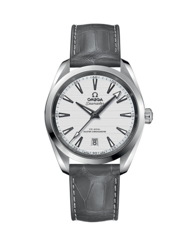 Seamaster Aqua Terra: OMEGA Steel Watch on Grey Leather Bracelet