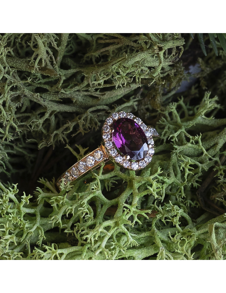 Rose Gold Rhodolite Oval Diamond Engagement Ring | Unique Jewelry