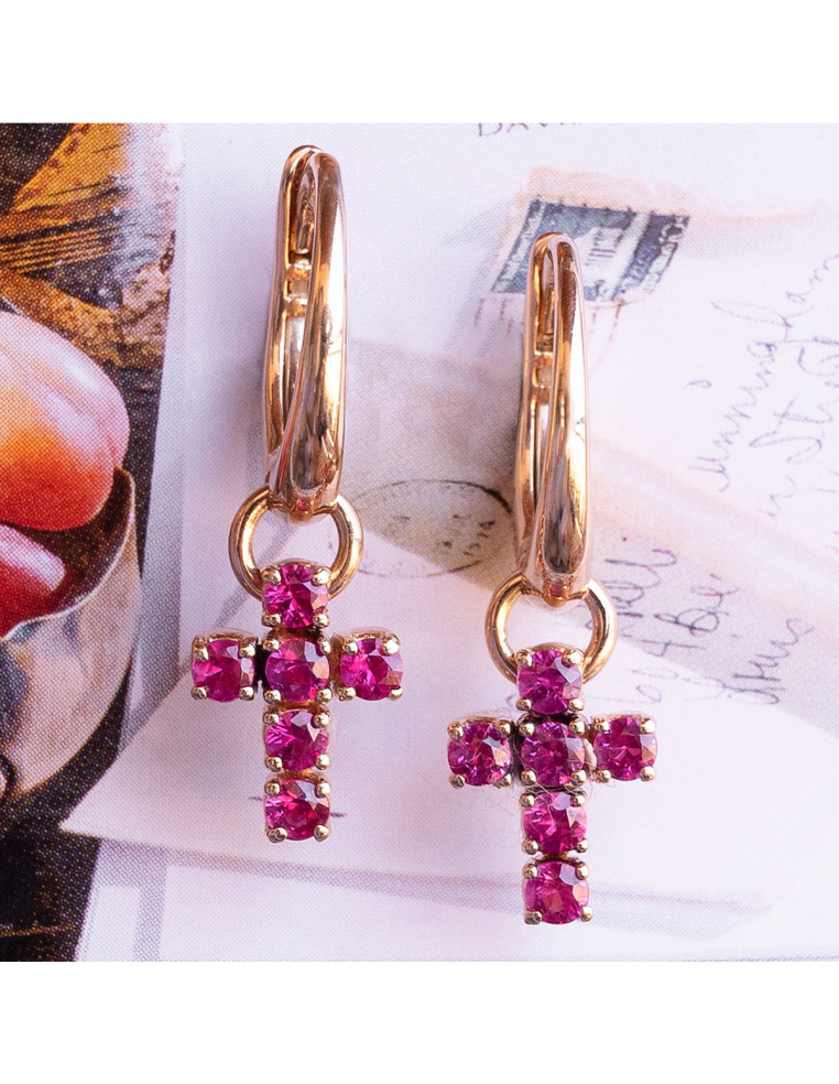 Rose Gold Ruby Cross Earrings | Eternal Elegance PR Jewellers