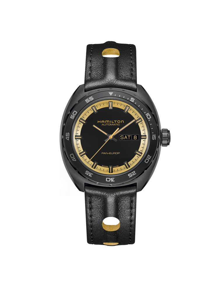 Hamilton Pan Europ Black & Gold: Hollywood glamour on your wrist.