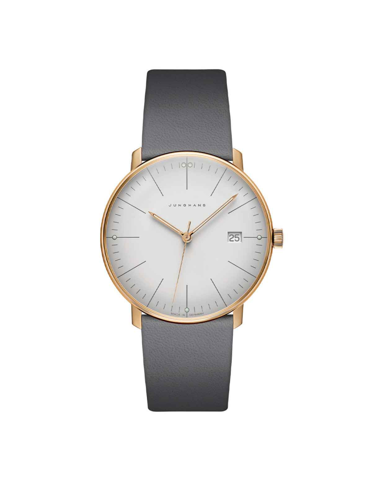 Junghans: Elegancia minimalista en acero y piel gris