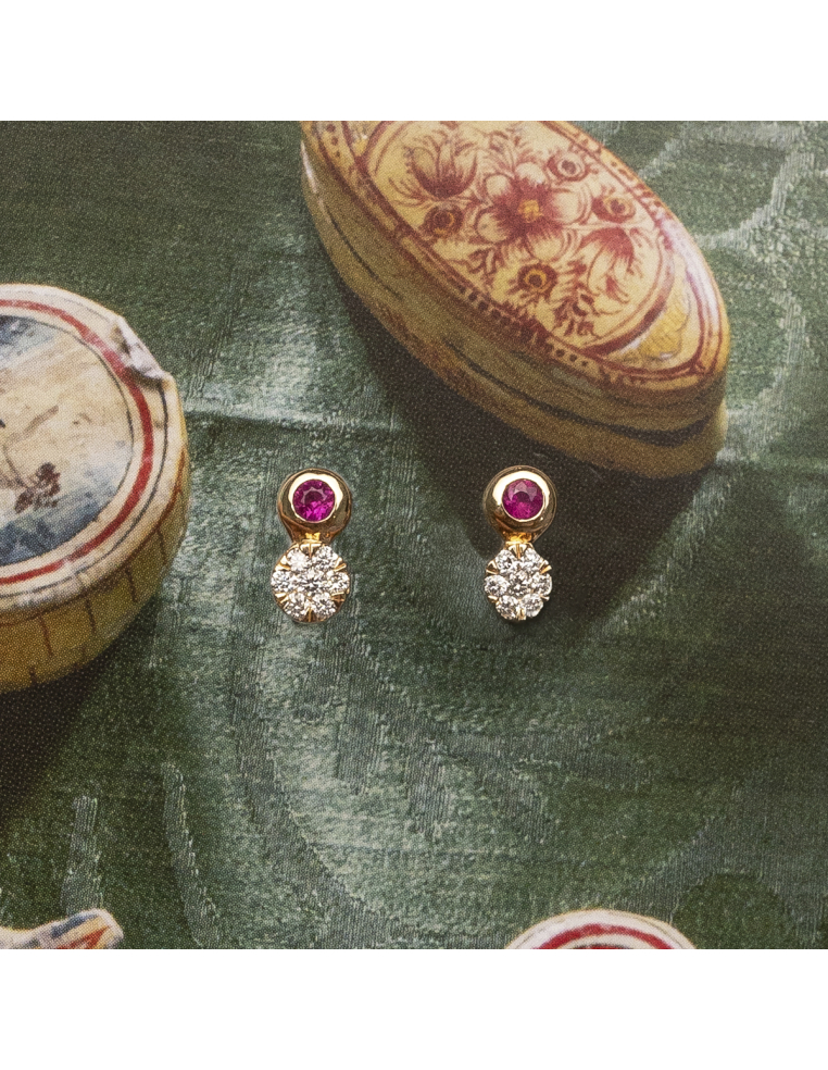 Rose gold earrings with ruby and diamonds | Timeless elegance PR Jewe