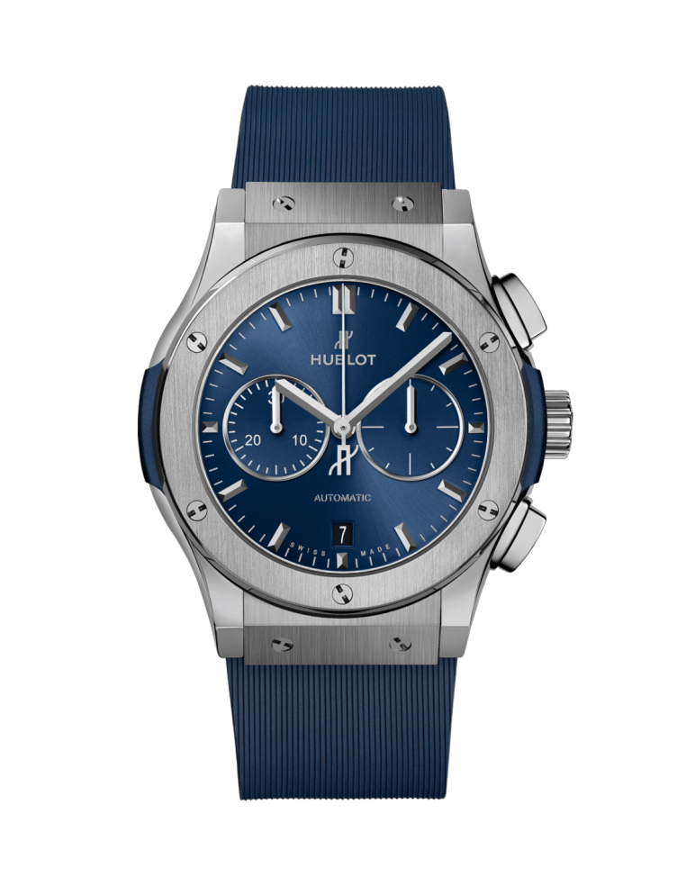 Hublot: Titanium and Blue, Sporty and Elegant Chronograph