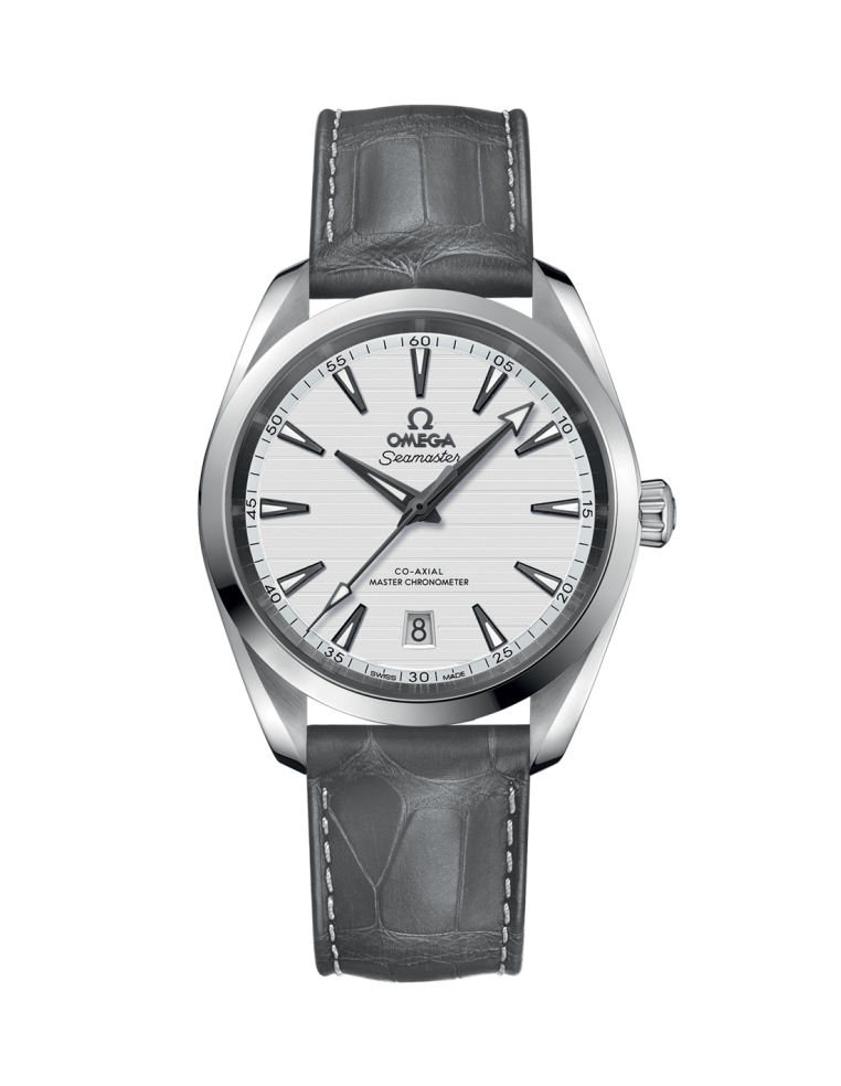 OMEGA Watch Seamaster Aqua Terra: Steel on Grey Leather Bracelet