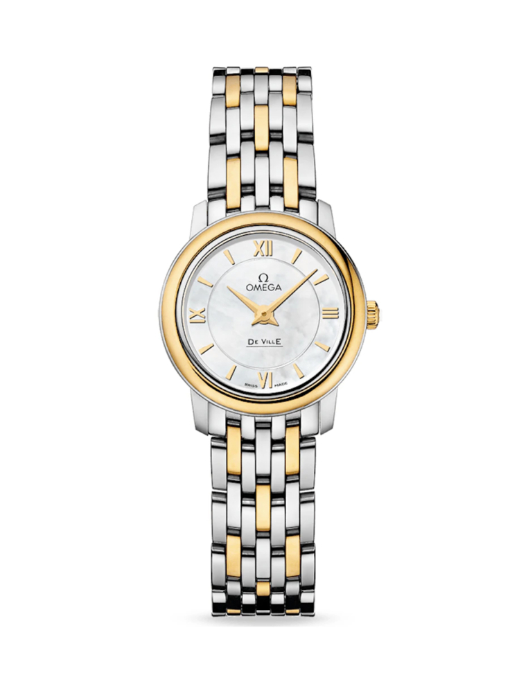 OMEGA De Ville Prestige Women's Watch: White Mother-of-Pearl and Yello