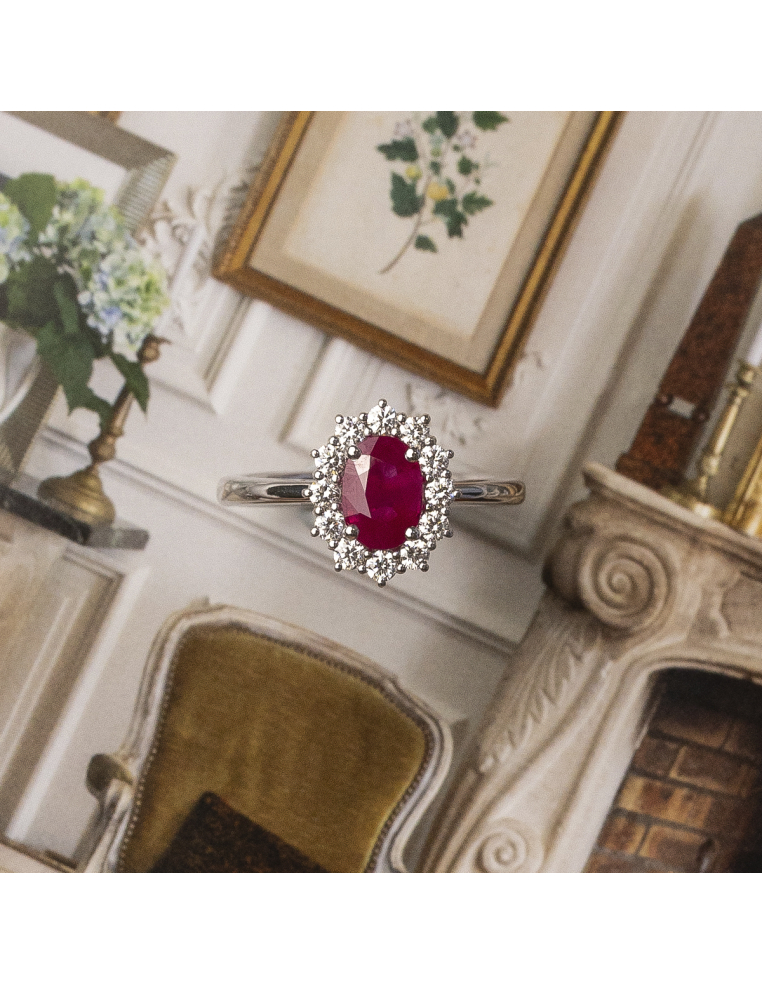 Ruby Diamond Ring 18K White Gold - Passion and Elegance