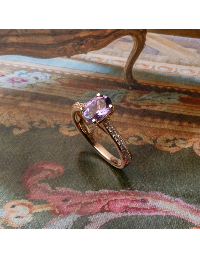 "ALIX” RING IN GOLD WITH DIAMONDS AND AMETHYST