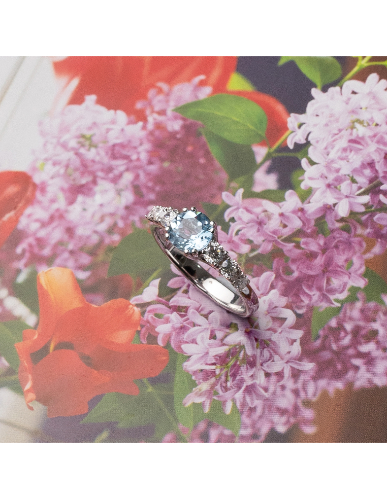 White Gold Ring with Sky Topaz and Diamonds | Celestial Elegance.