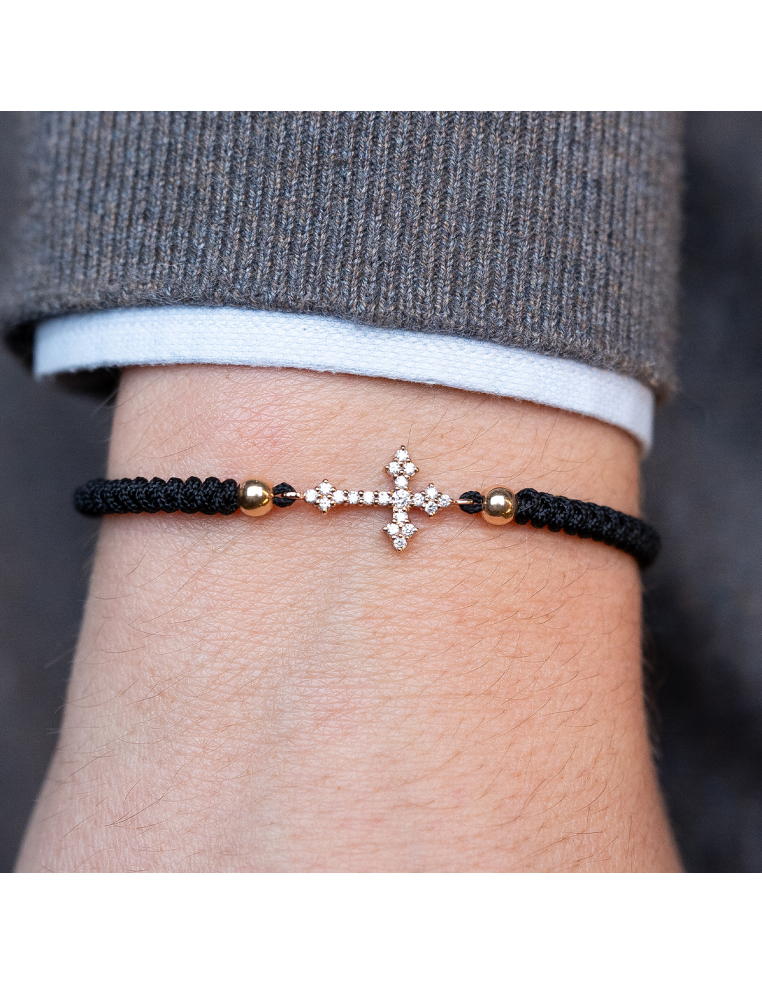 Cross Bracelet Rose Gold Diamonds | Macramé | Men's Gift | PR Joyeros