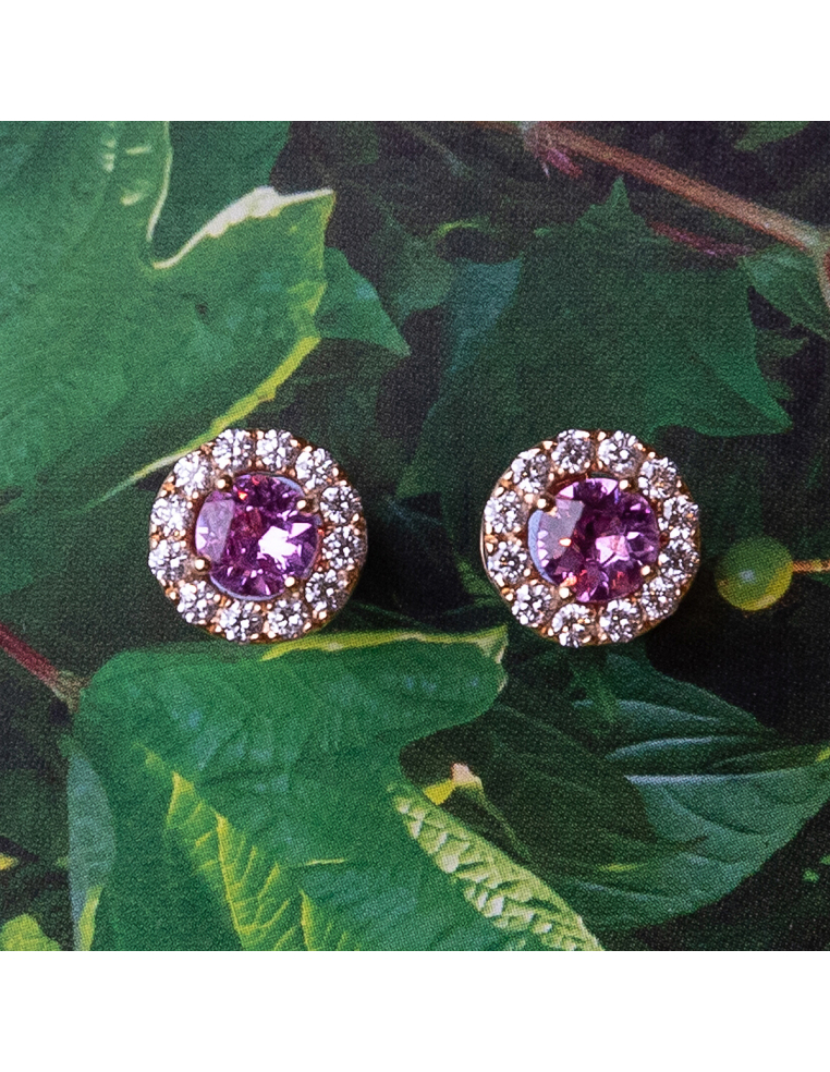 ROSETTE EARRINGS “ATHENA” IN ROSE GOLD, DIAMONDS AND SAPPHIRES ZAFIROS