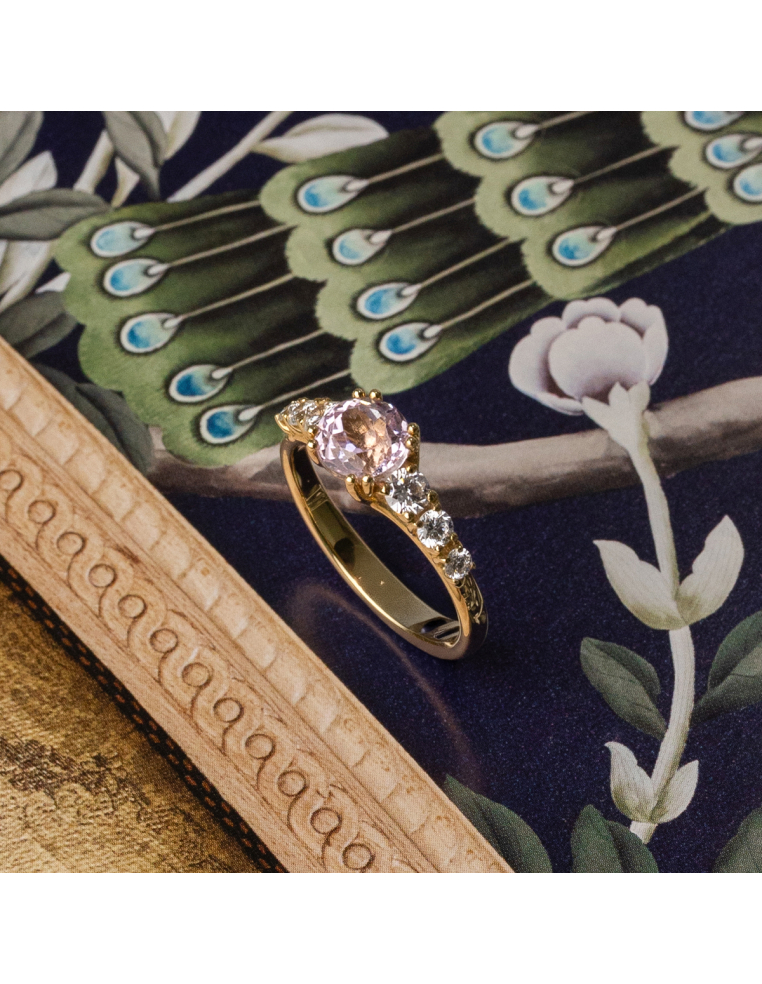 Yellow Gold Kunzite Diamond Ring | Romantic and Elegant