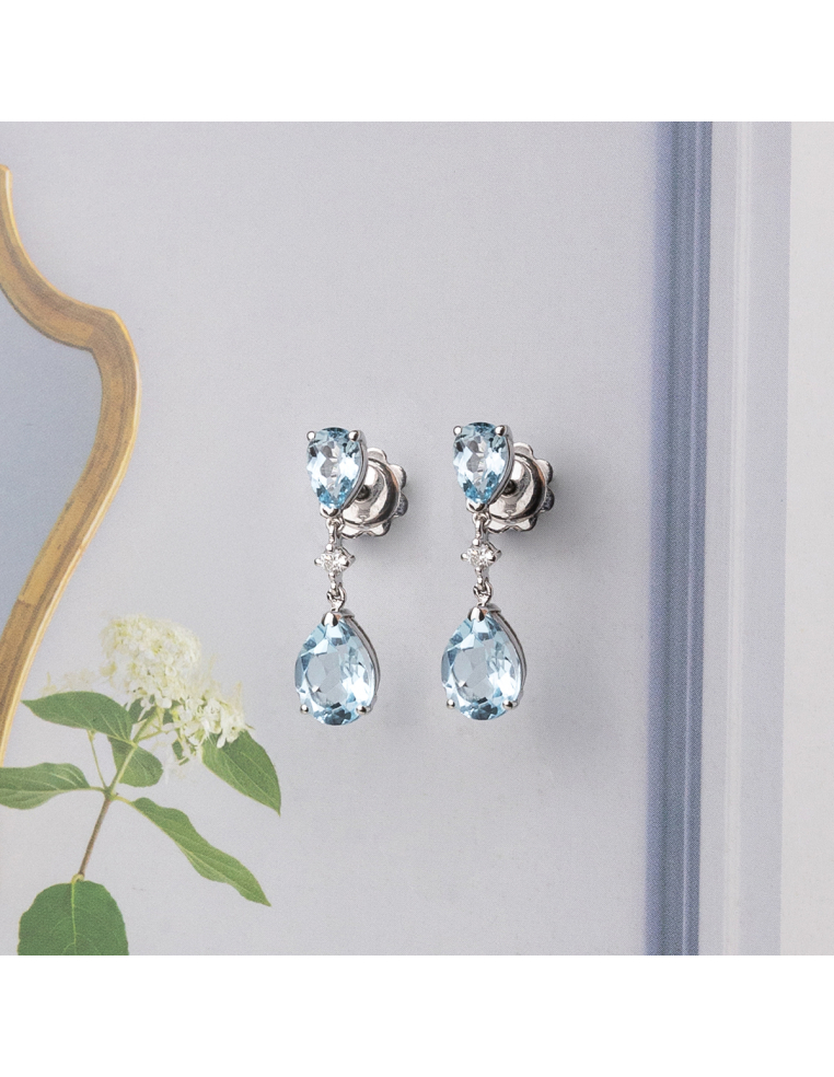 Long Sky Blue Topaz Diamond Earrings.