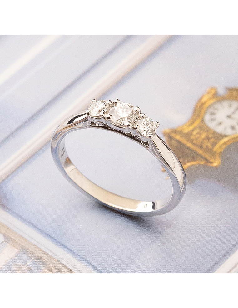 Trilogy Engagement Ring : Three Diamonds : White Gold