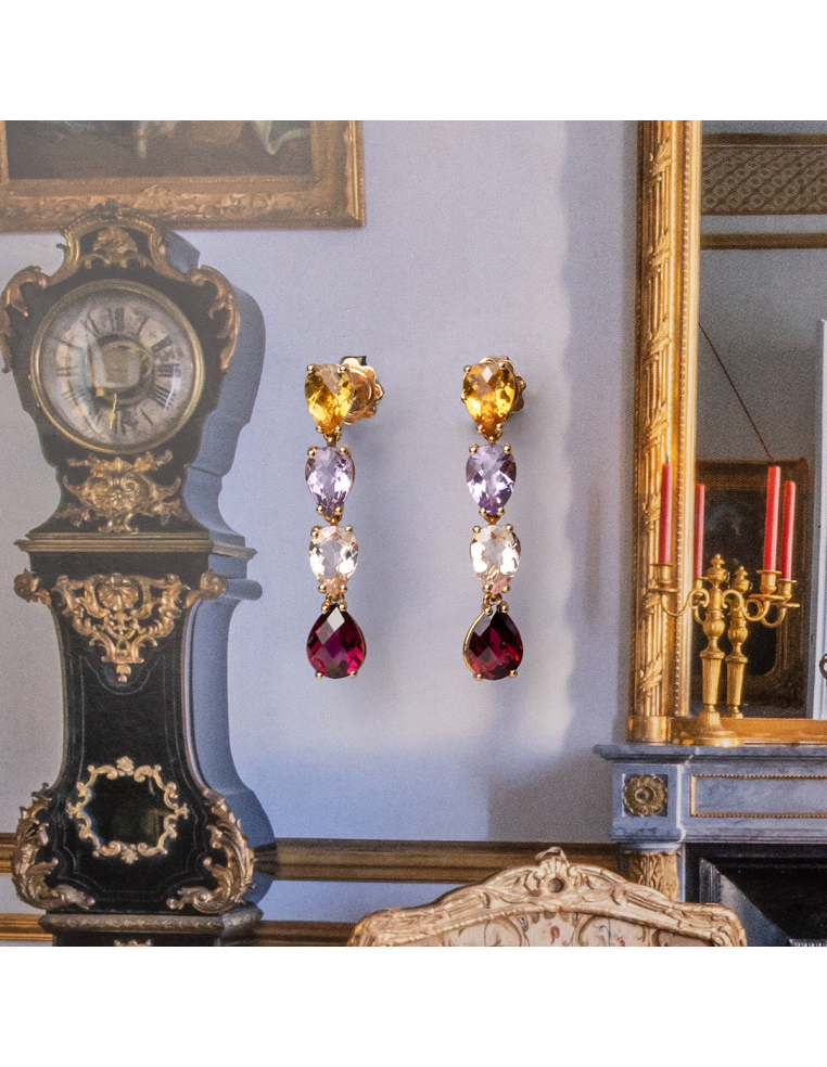 Pendientes Oro Rosa Multicolor | Joya Única y Elegante