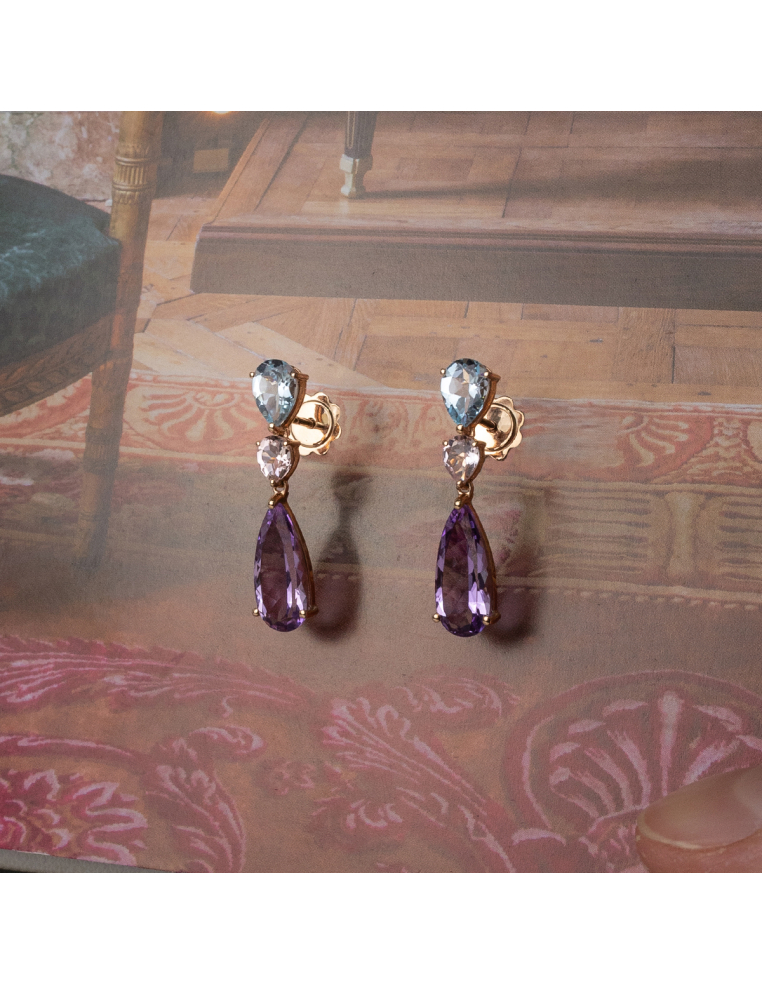 Rose Gold Topaz Morganite Amethyst Earrings | Elegance and Sophisticat