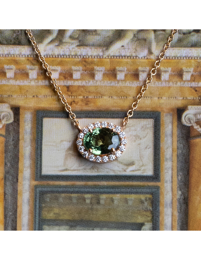 Green Sapphire Necklace 18kt Rose Gold | Exclusive Design PR Jewelers