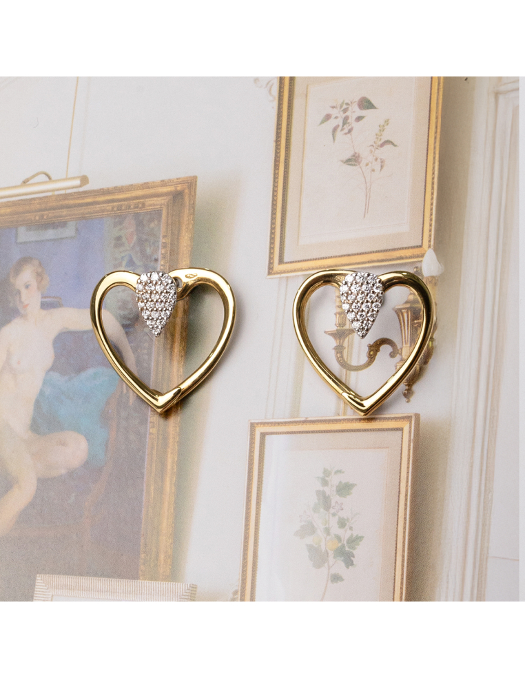 18k Yellow Gold Heart Earrings with Diamond Pavé: Love at First Sight