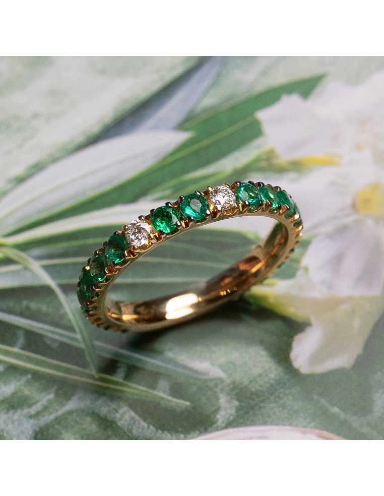 Eternity Ring in Gold with Emeralds and Diamonds - Timeless