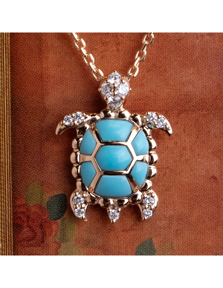 Gold and Turquoise Diamond Necklace - Longevity Emblem