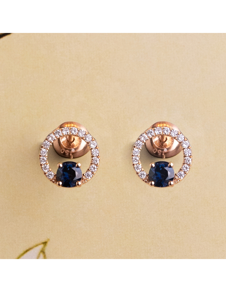 Rose gold button earrings with sapphires and diamonds - PR Joyeros