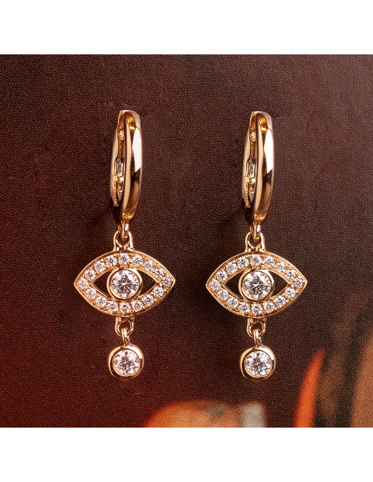 Rose gold earrings with diamond eye motif - Protection