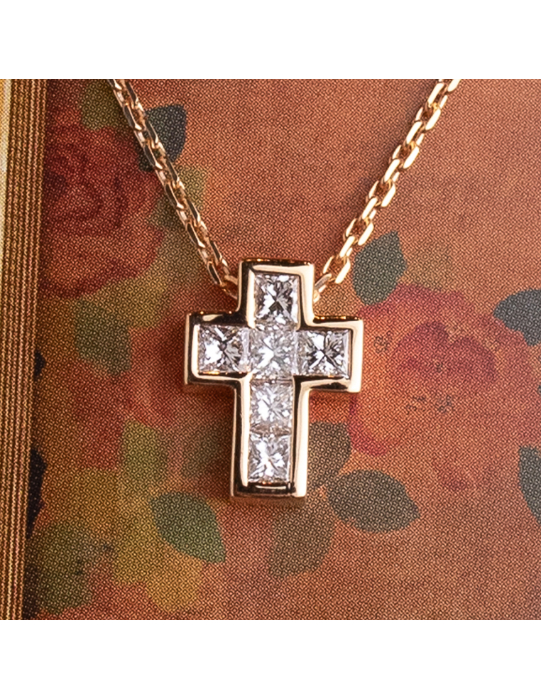 Rose Gold Necklace with Cross and Diamonds - Timeless Elegance