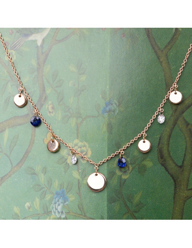 Rosana" necklace in rose gold with diamonds & sapphires. A unique