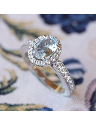 White Gold Aquamarine Oval Diamond Engagement Ring