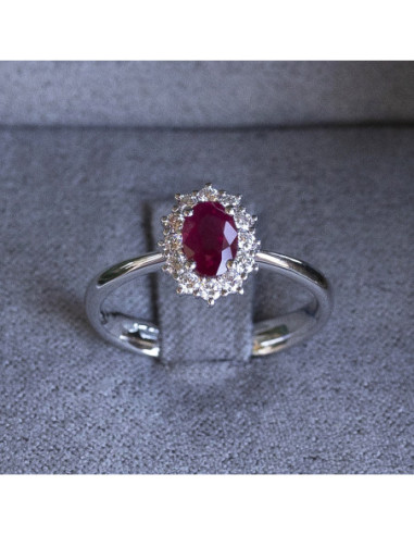 White gold ruby oval diamond engagement ring